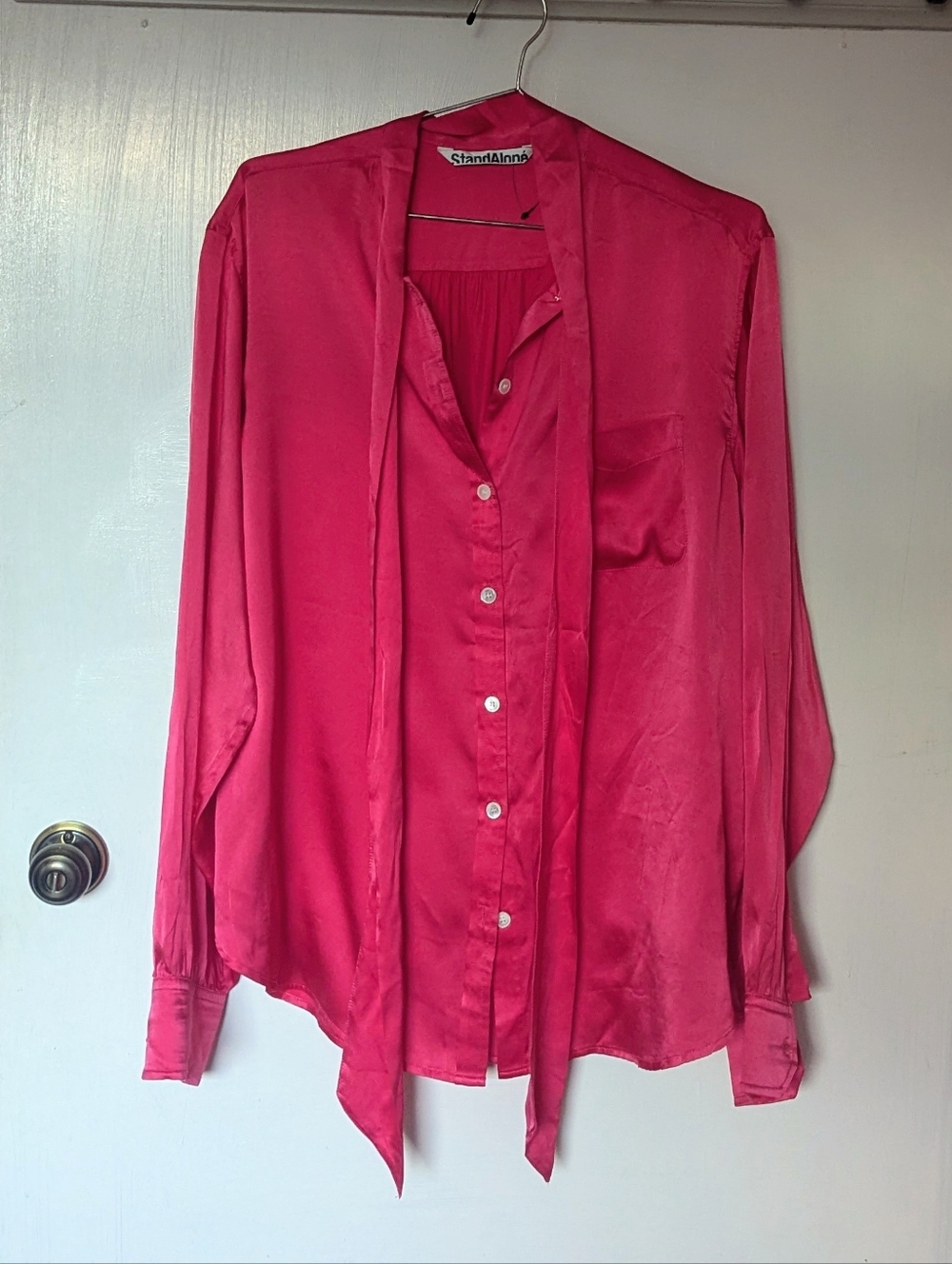StandAloné Fuchsia Pink Silk Long-Sleeve Blouse